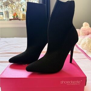 Shoe Dazzle Black Knit Sock Stiletto Booties